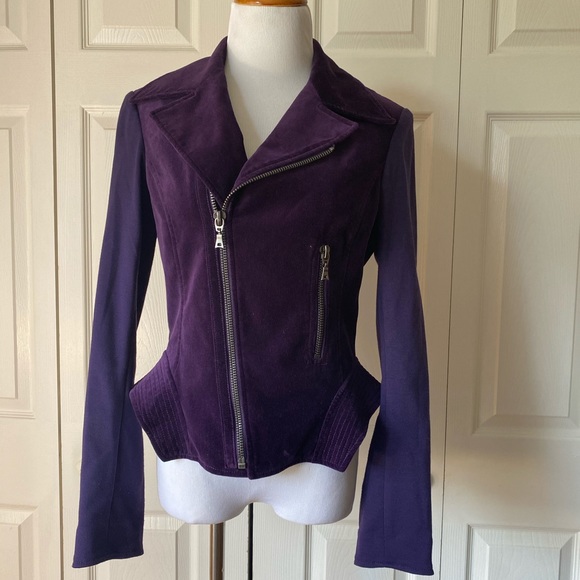 Tahari Jackets & Blazers - Tahari Purple Velvet Kitty Structured Moto Jacket